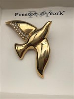 Preston & York Gold-Tone Rhinestone Bird Brooch