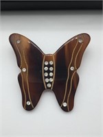 Vintage Tortishell Rhinestone Butterfly Brooch