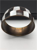 Vintage Brass & Mother of Pearl Inlay Bangle