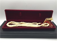 Antique Thai Ivory Bone Bead Long Necklace