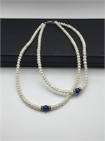 Genuine Pearl & Lapis Double-Strand Necklace