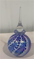 Blue and white iridescent art glass