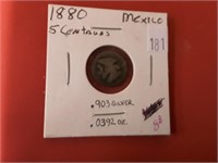 SILVER MEXICO 5 CENTAUES 1880 COIN
