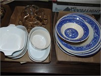 flat of willow ware, plus