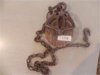 Vintage Wood Pulley w/Chain - made in Louden USA