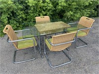 Chromecraft Wicker & Chrome Table & Chairs Set