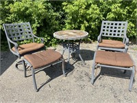 Metal/Stone Patio Set w/ 2 Chairs Table & Ottomans