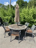 64" Slate Stone Patio Table & Chairs w/ Umbrella