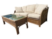 Vtg Wicker Sofa & Coffee Table