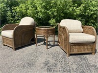 3pc Wicker/Bamboo Table & Chair Set