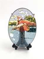 Signed Flamingo Stained Glass Sun Catcher