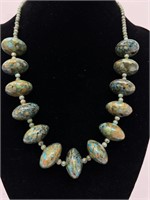 Imperial Jasper Turquoise Bead Necklace Sterling