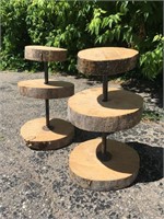 Vintage Tiered Wood & Black Pipe Camp Stools