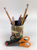 Foreign Stamps Pencil Holder w/ Pens Pencils &