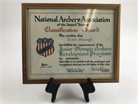 Vintage National Archery Award Certificate
