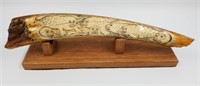 Michael Scott scrimshaw on fossilized walrus tusk