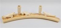 Walrus ivory pen holder with walrus and seal carvi