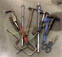 Assorted Tools 
Pipe Wrenches, Hammers, Vise...