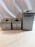 Vintage metal tea coffee and flour containers