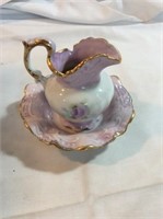 Vintage water pitcher with bowl handpainted mini