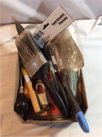 Flat of miscellaneous tools paint brushes
