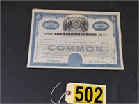 4 Erie Railroad Co. Stock Certificates