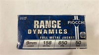 50rds Fiocchi Range Dynamics 9mm Luger 158gr FMJ