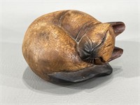 Carved Wood Sleeping Cat