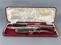 Stag Handled Carving Set w/Case -Sheffield England