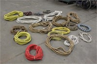 Assorted Rolls of Rope & (2) 12" Pulley Wheels