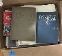 Box of church hymnals and music