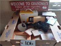Digital frame, lamp, grandma items, suitcase stand