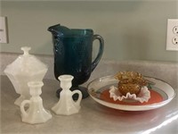 Pitcher & Platter, Milk Glass