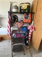 Wire Shelf, Step Stool, Flags, Coolers +