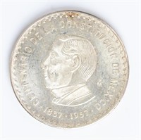 Coin 1857 / 1957 Mexico - 10 Peso - 90% Silver