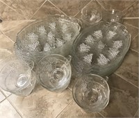 Lot of 11 Glass Grape Style Snack Plates & Cups