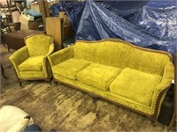 Vintage French Walnut Couch w/ Matching Chair