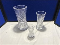 3 Pressed Cut Crystal Vases
