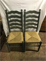 2 Green Matching Ladder Back Chairs