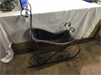 Vintage Wrought Iron and Wicker Childs Sleigh