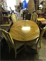 Double Pedestal French Dinning Table w/ 6 Chairs