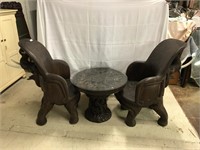 2 Hand Carved Elephant Chairs w/matching table