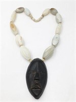 African Dan Mask Necklace with Agate Beads.