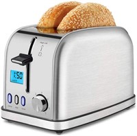 Toaster 2 Slice LCD Display Stainless Steel Blue