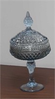 Vintage blue glass compote with lid 12in by