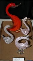 4 BLOWN GLASS MURANO STYLE SWANS & PELICANS