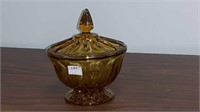 Vintage amber covered glass candy bowl 6 in by 7