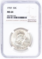 Coin 1959 U.S. Franklin Half Dollar NGC MS64