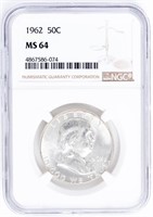 Coin 1962 U.S. Franklin Half Dollar NGC MS64