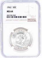 Coin 1962 U.S. Franklin Half Dollar NGC MS64